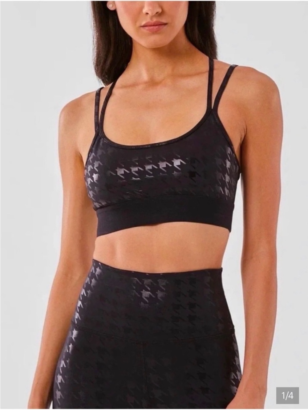 Noli Black Glossy Houndstooth Sports Bra & Leggings Matching Set